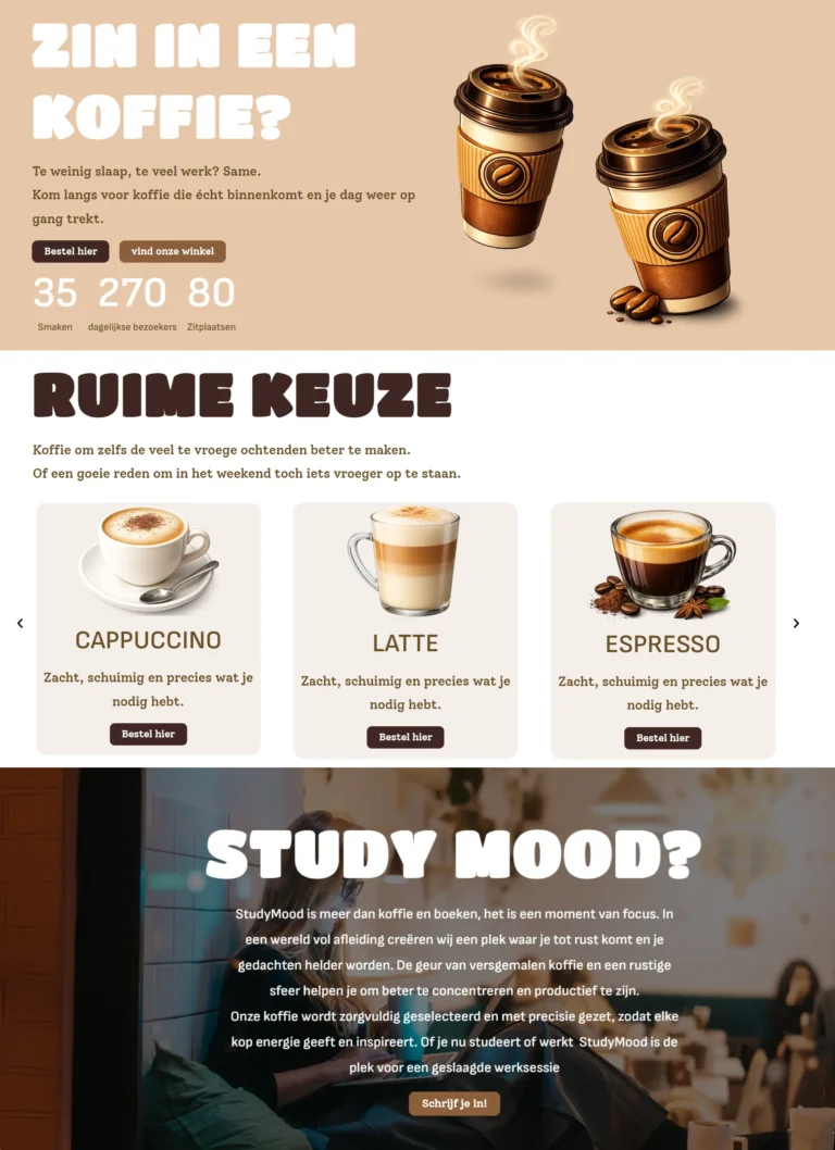 Portfolio webdesigner Keerbergen — koffie website met productkaarten