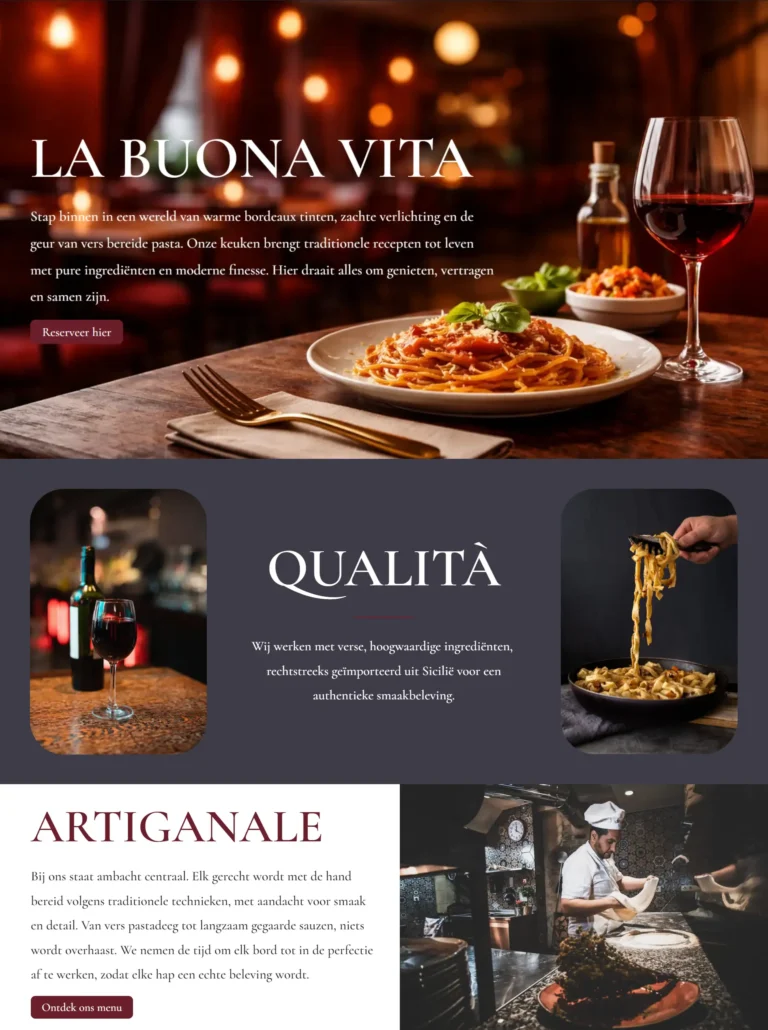 Italiaans restaurant website concept met warme sfeer en wijnkaart